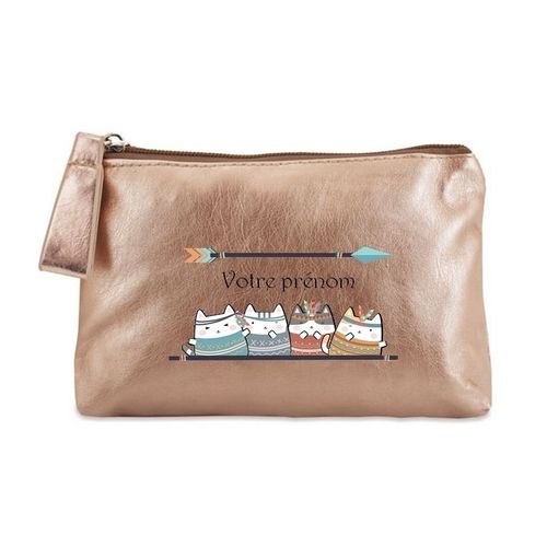 Trousse dore maquillage stylo pochette chat et plume