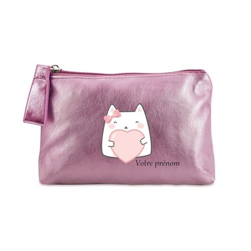 Porte monnaie rose pochette chat et coeur