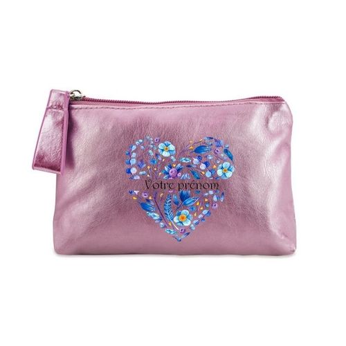 Porte monnaie rose pochette coeur bleu