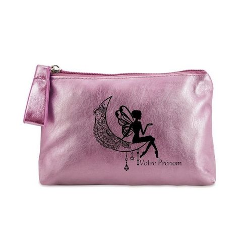 Porte monnaie rose pochette fee et lune mandala