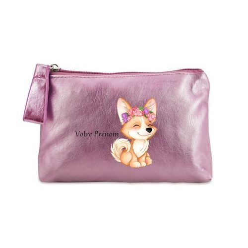 Porte monnaie rose pochette renard a fleurs