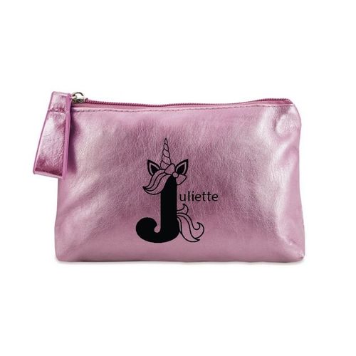 Porte monnaie rose pochette prenom licorne