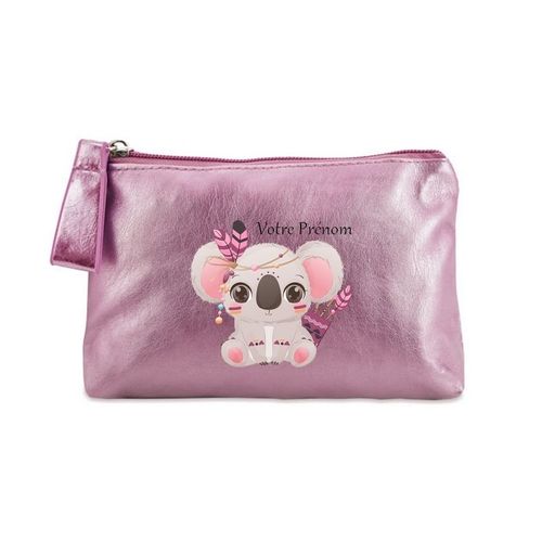 Porte monnaie rose pochette koala et plume boho