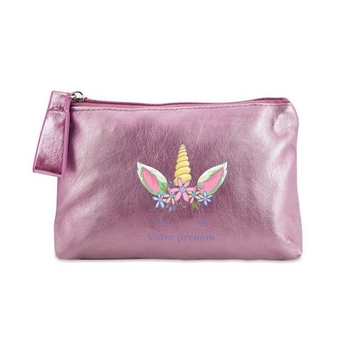 Porte monnaie rose pochette licorne floral