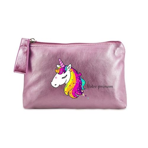 Porte monnaie rose pochette licorne arc en ciel
