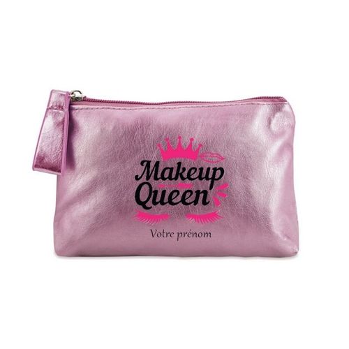 Porte monnaie rose pochette makeup queen