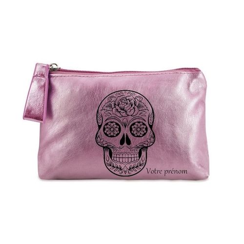 Porte monnaie rose pochette tete de mort mexicaine