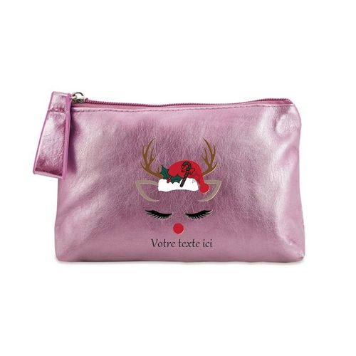 Porte monnaie rose pochette renne de noel