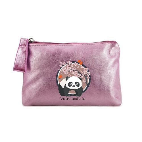 Porte monnaie rose pochette panda et fleur de cerisier