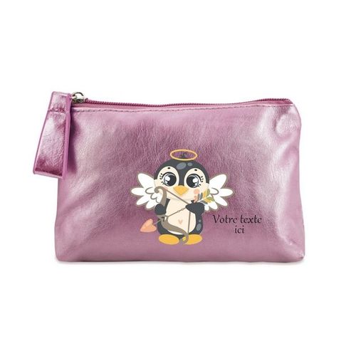 Porte monnaie rose pochette pingouin ange love