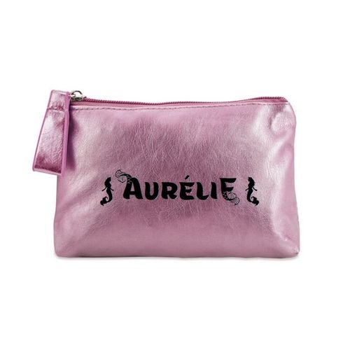Porte monnaie rose pochette prenom sirene