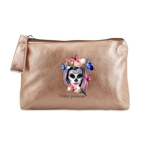 Porte monnaie dore pochette tete de mort calavera