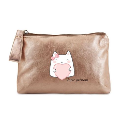 Porte monnaie dore pochette chat et coeur