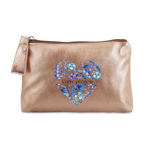 Porte monnaie dore pochette coeur bleu