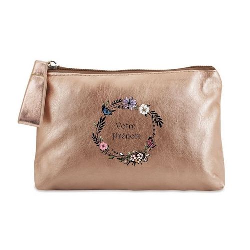 Porte monnaie dore pochette couronne de fleurs et papillons