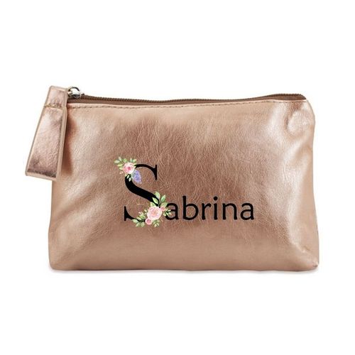 Porte monnaie dore pochette prenom fleur pastel