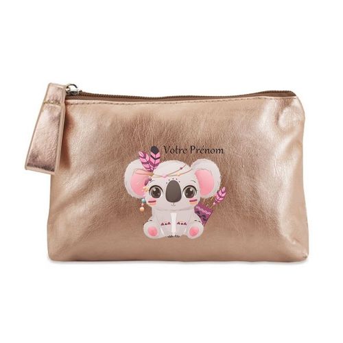 Porte monnaie dore pochette koala et plume boho