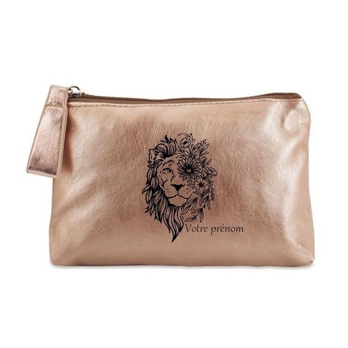 Porte monnaie dore pochette lion et lfeurs