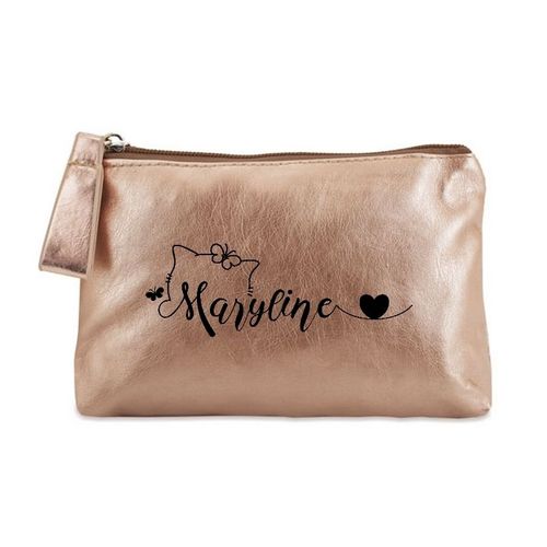 Porte monnaie dore pochette prenom chat et papillon