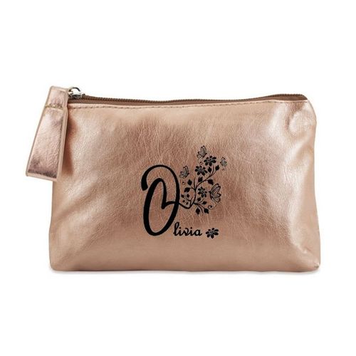 Porte monnaie dore pochette prenom fleur et papillon