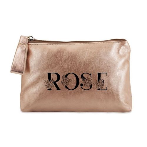 Porte monnaie dore pochette prenom avec des roses