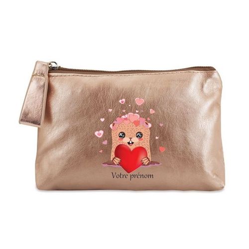 Porte monnaie dore pochette taupe et coeur