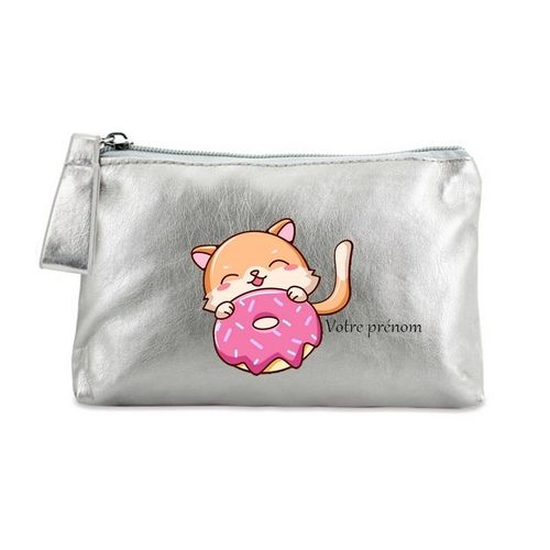 Porte monnaie argent pochette chat et donut