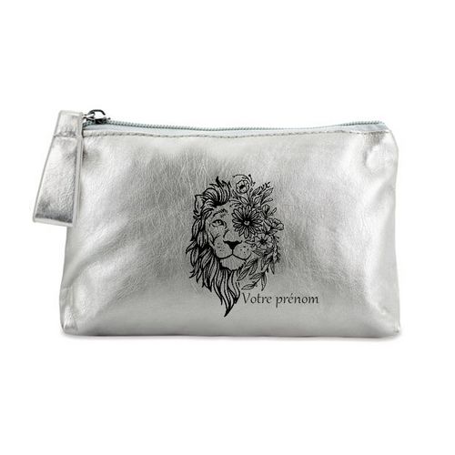 Porte monnaie argent pochette lion et lfeurs