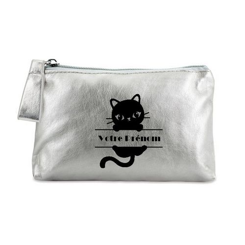 Porte monnaie argent pochette chat prenom