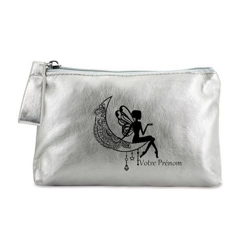 Porte monnaie argent pochette fee et lune mandala