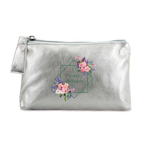 Porte monnaie argent pochette fleurs geometriques