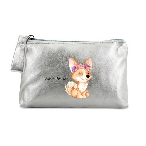 Porte monnaie argent pochette renard a fleurs