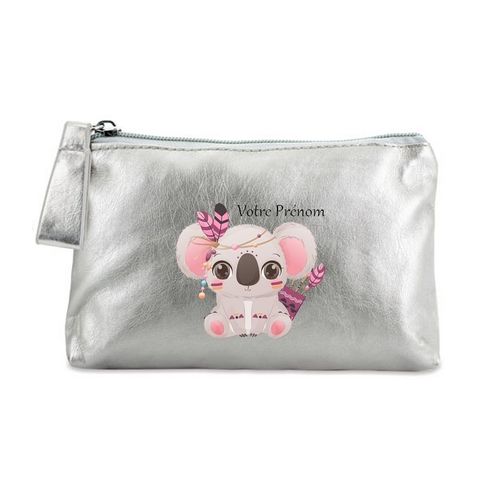 Porte monnaie argent pochette koala et plume boho