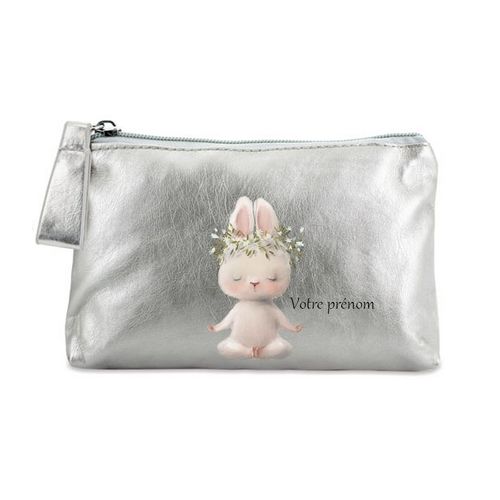 Porte monnaie argent pochette lapin yoga zen