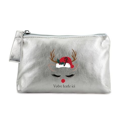 Porte monnaie argent pochette renne de noel