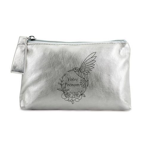 Porte monnaie argent pochette oiseau line art