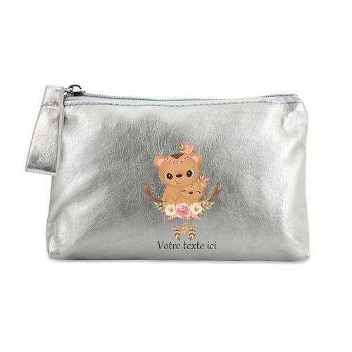 Porte monnaie argent pochette ourson maman