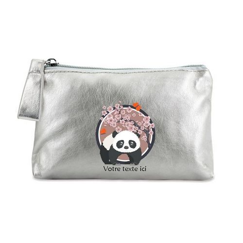 Porte monnaie argent pochette panda et fleur de cerisier