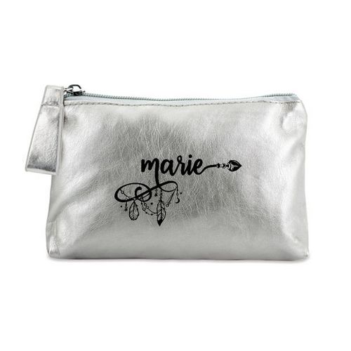 Porte monnaie argent pochette prenom lune