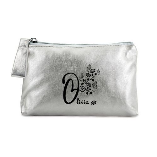 Porte monnaie argent pochette prenom fleur et papillon