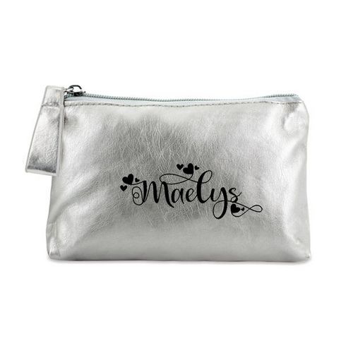 Porte monnaie argent pochette prenom 26 coeur