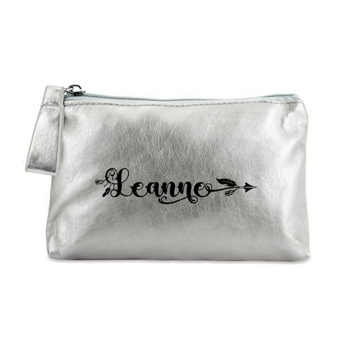 Porte monnaie argent pochette prenom plume boho