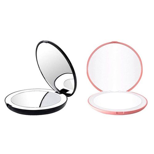 Miroir pliable Portable avec lumière LED, Mini-miroir de maquillage, loupe 10X, 12 perles de lampe