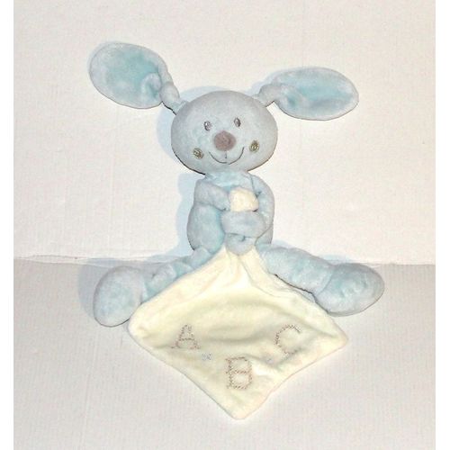 Doudou Lapin Mouchoir A B C Pommette - Peluche Lapin Bleu