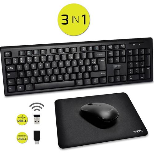 PORT Connect Essential wireless pack - Ensemble clavier et souris - sans fil - 2.4 GHz - AZERTY - Français