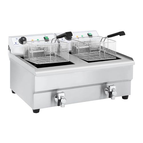 Friteuse électrique de restaurant double professionnelle 2 x 3 200 watts 2 x 16 litres au total 2 x 12 litres d'huile thermostat 2 robinets acier inoxydable Helloshop26 14_0003982