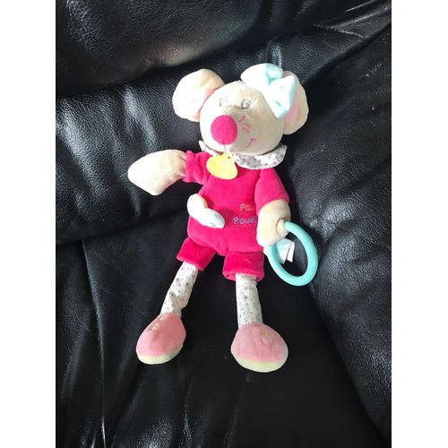 Doudou Souris Beige Rose Bleu Jaune Rosie Anneau Baby Nat 30cm