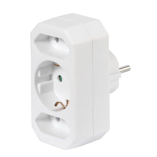 Vivanco Adaptateur Schuko A3 W vers 1 Prise Schuko / 2 Prises Euro, Compact, Blanc.