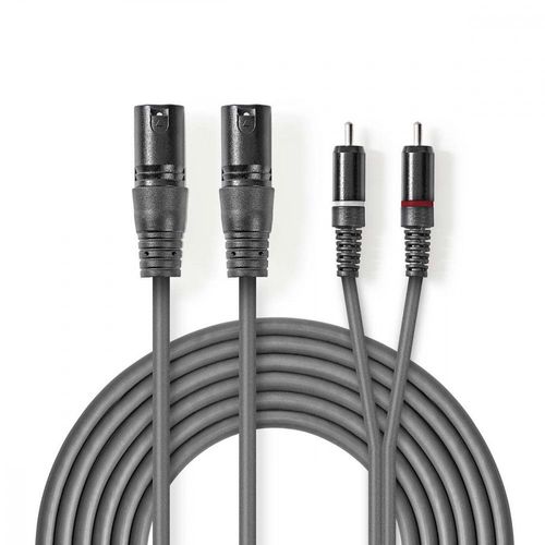 Câble Audio XLR | 2x XLR Mâles à 3 Broches - 2x RCA Mâles | 1,5 m | Gris