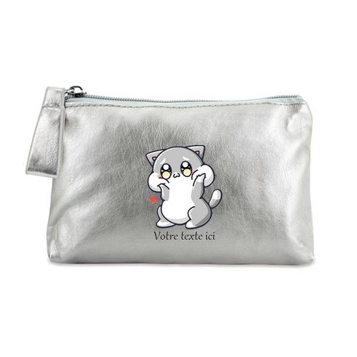 Porte monnaie argent pochette chat style kawaii